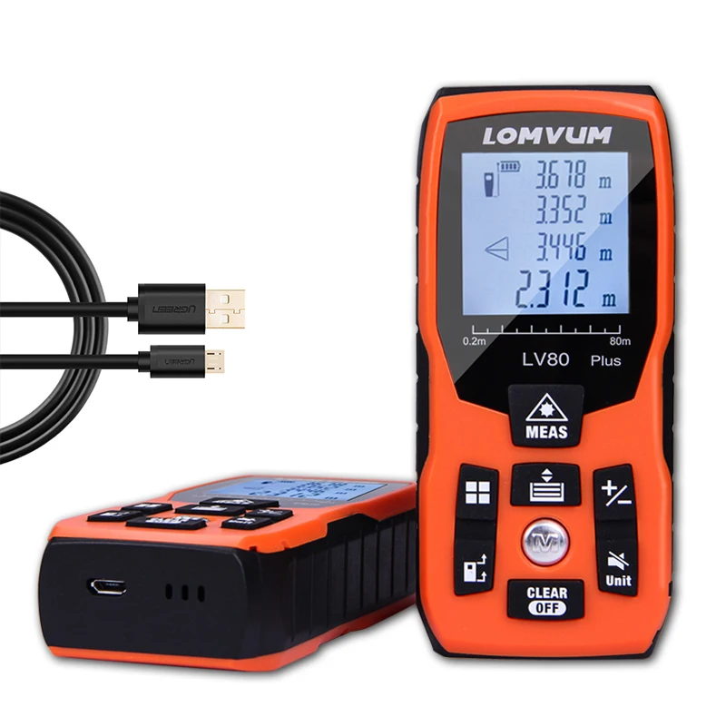 

120M Voice Function Laser Distance Meter USB Rechargeable Digital Laser Rangefinder Handheld 120m Electric Leveling