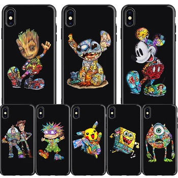 

Mickey Groot Joker Stitch marvel funny cute Cartoon Black Soft Phone Case Cover For iPhone11 pro se 5 6 6s X Xs XR MAX 7 8 plus