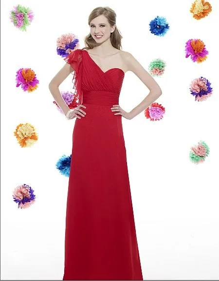 

vestido de festa formal guest bridal gown floor length 2018 chiffon A-line One shoulder natural waist red hot bridesmaid dress