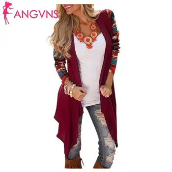 

Women Printed Knitted Cardigan Irregular Long Sleeve Autumn Casual Asymmetrical Design Front Slim Open Jacket