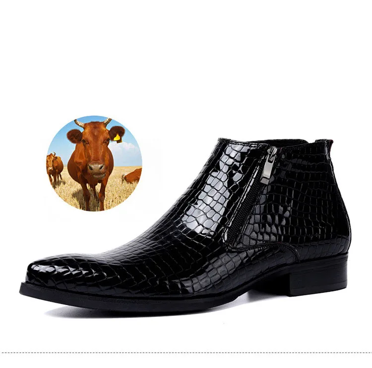 Мужские ботильоны из натуральной коровьей кожи; Мужская зимняя обувь; обувь на среднем каблуке с молнией; Цвет черный, синий; Новинка года; модная обувь; большие размеры