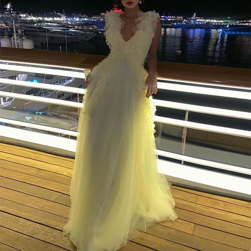 

and the United States cross-border new hot style dress wish dunhuang autumn deep V white gauze sleeveless dresses