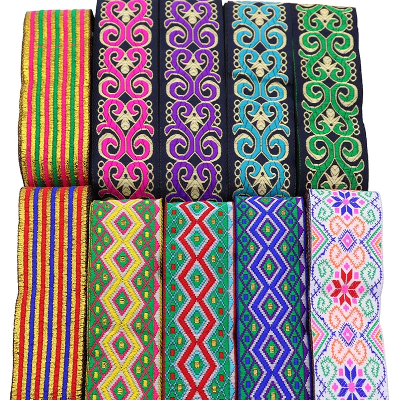 5cm Width 7 Yards African Lace Fabric Embroidered Jacquard Ribbon For