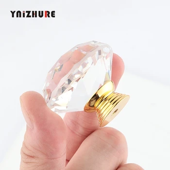 40mm Diamond Shape Crystal Glass Knobs Cupboard Pulls Drawer Knobs Kitchen Cabinet Handles Furniture Handle Hardware