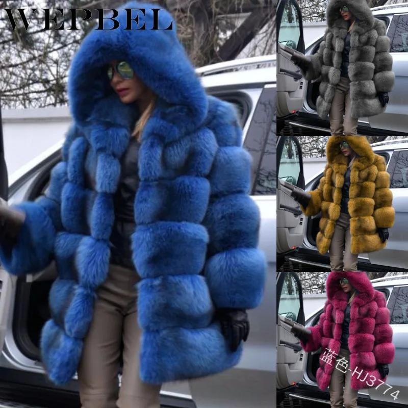 

WEPBEL Women's Casual Long-Sleeved Thick Warm Fur Hooded Fleece Coats Winter Warm Solid Color Cardigan Coats