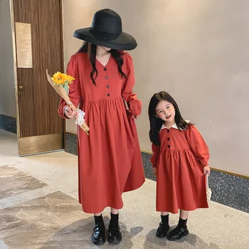 

2020 Autumn new dress parent-child dress mother and daughter bubble long sleeve dress