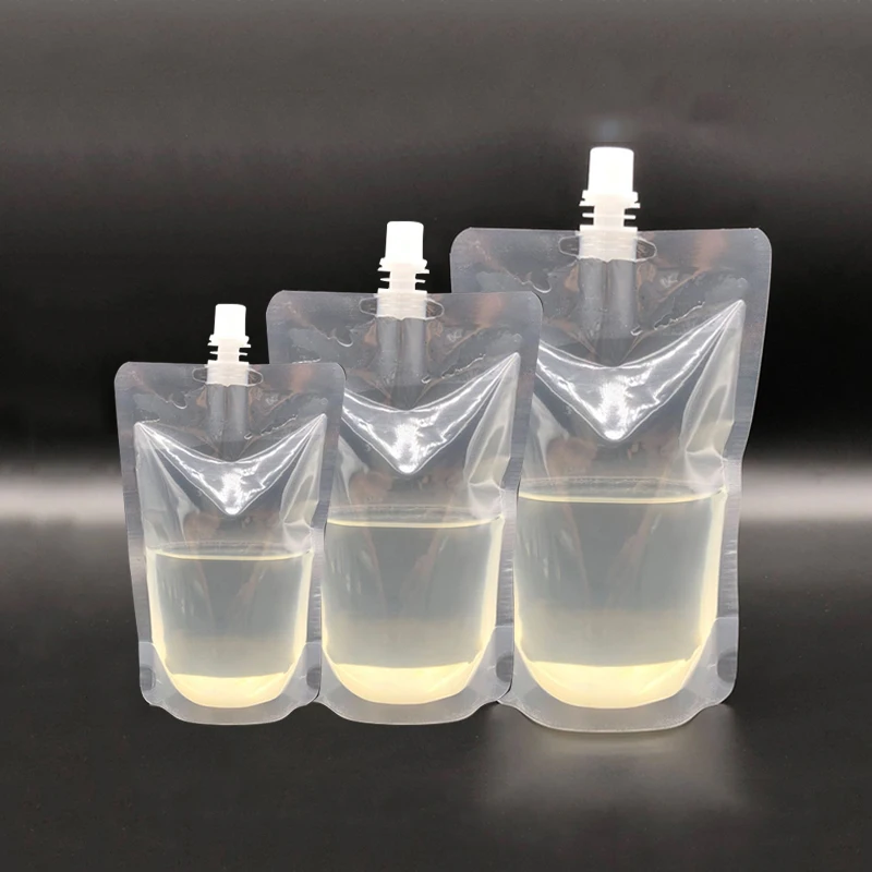 Storage Bag 10pcs 100-500ml Plastic Stand Up Drink Bag Transparent Nozzle Bag Outdoor Travel Camping Liquid Juice Milk Sealing Storage Bags