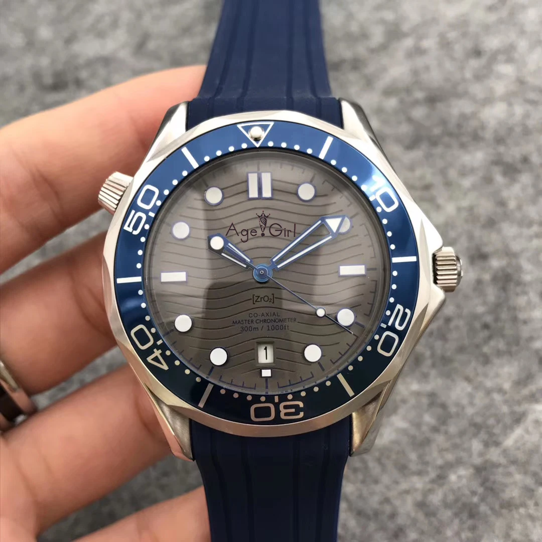 

Luxury Brand New Men Automatic Mechanical Black Blue Grey James Bond 007 Rubber Ceramic Bezel Crystal Sapphire Watch Luminous