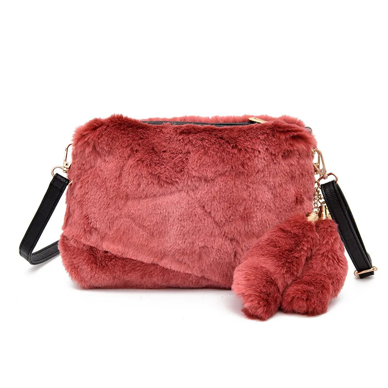 Soft Warm Fur Bag Shoulder Bag Female Leopard Female Bag Large Plush Winter Handbag Winter Messenger Bag Fashion - Цвет: Orange