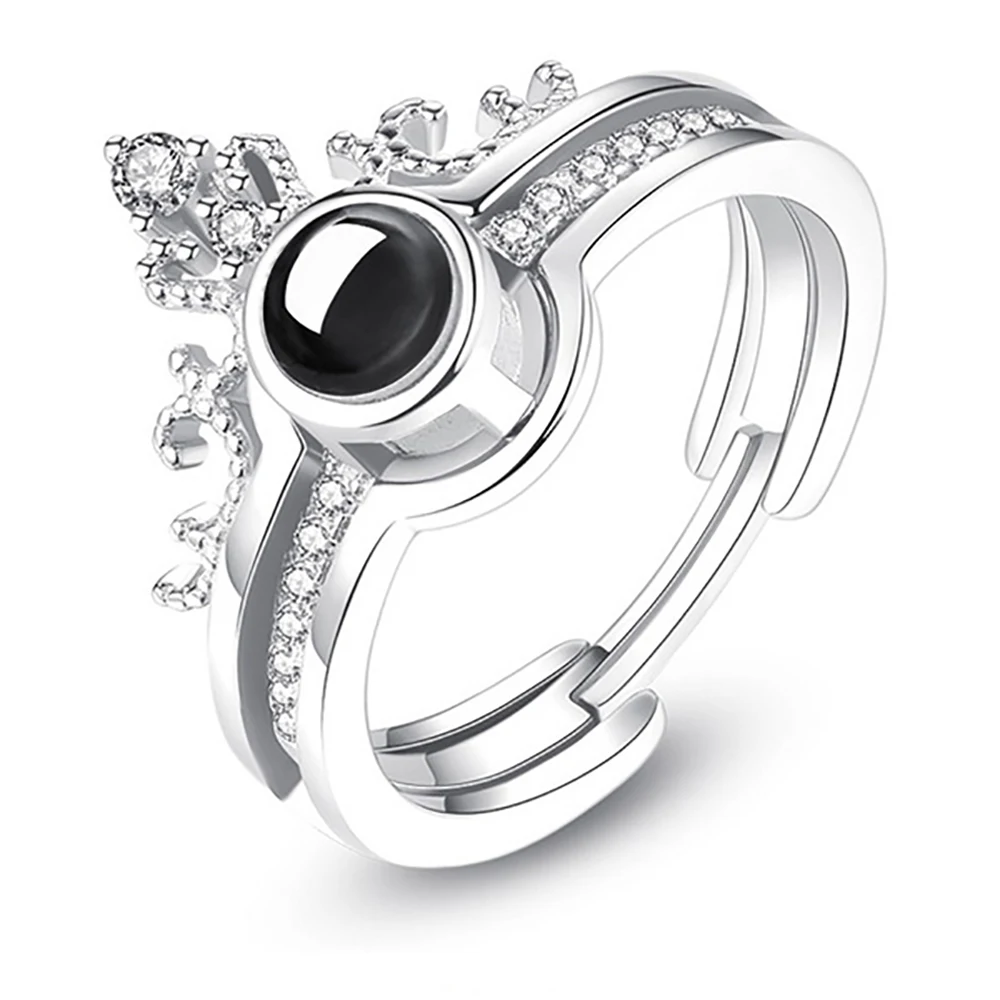 

Sweey Wholesale Personalized Fashion Photo &100 Languages Crown Projection Ring Set Custom Women Memorable Crown Projection Ring