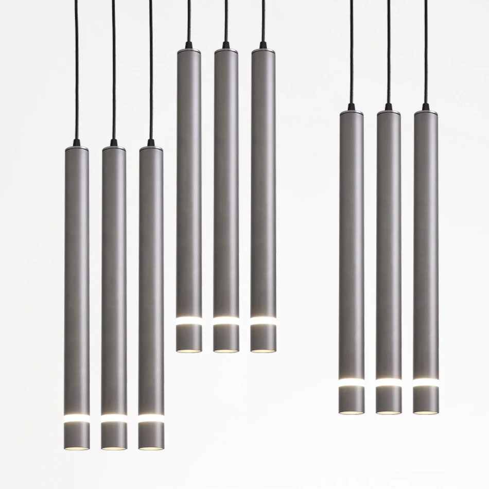 

Led Pendant Lamp Long Tube lamp Black/White/Gray Island Dining Room Shop Bar Decoration Cylinder Pipe Hanging Light Kitchen Lamp