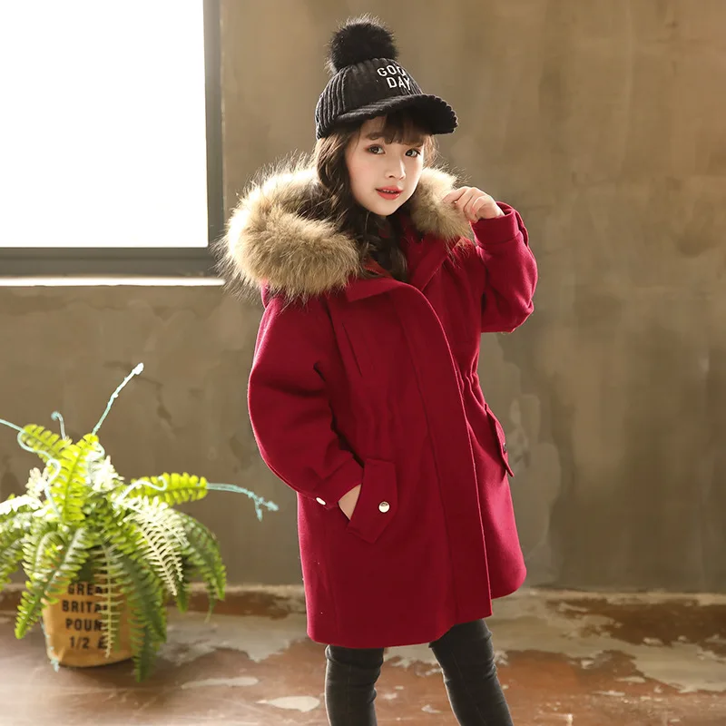 

Girls Woolen Overcoat 2019 New Style Korean-style Winter Western Style Big Boy Woolen Jacket Red Mid-length Childrenswear