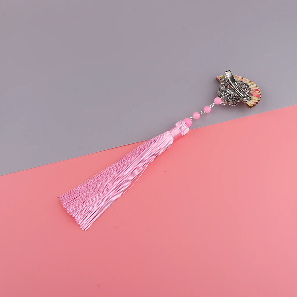 Pink Модные Винтажные заколки для волос для женщин девочек деревянный веер кисточки аксессуары для волос кимоно Гейша головной убор костюм - Цвет: Pink