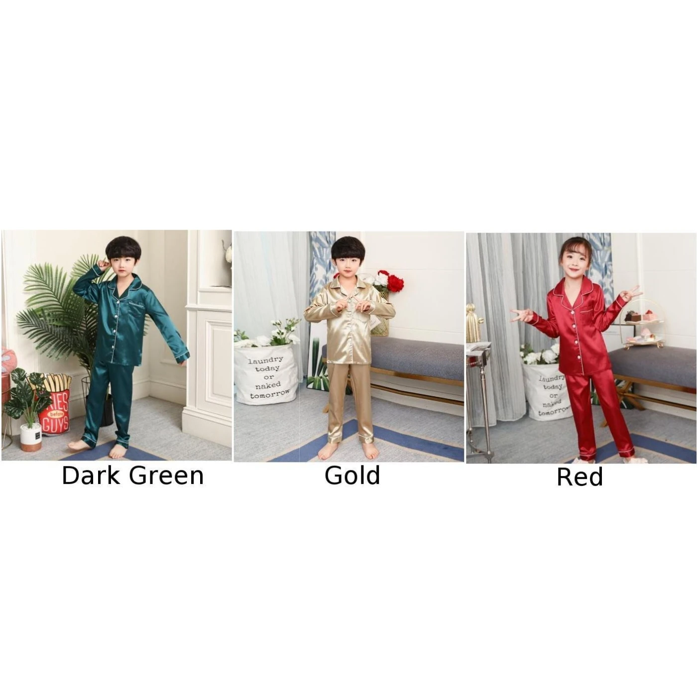 Childrens Boys Girls Ice Silk Pajamas Cardigan Long-sleeved Sleepwear Nightgown
