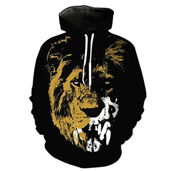 

American foreign trade 3D lion printing with cap pocket cover men's fashion with hat men's clothing Printing Blouse hoodies