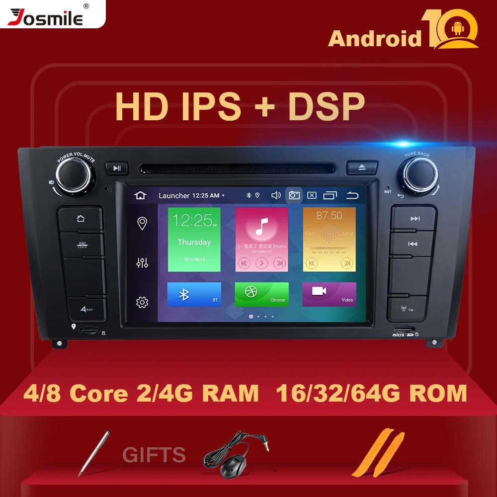 IPS DSP 4GB RAM 64G Qcta Core 1 Din Android 10 Car Radio DVD For BMW E87 BMW 1 Series E88 E82 E81 I20 GPS Navigation Multimedia