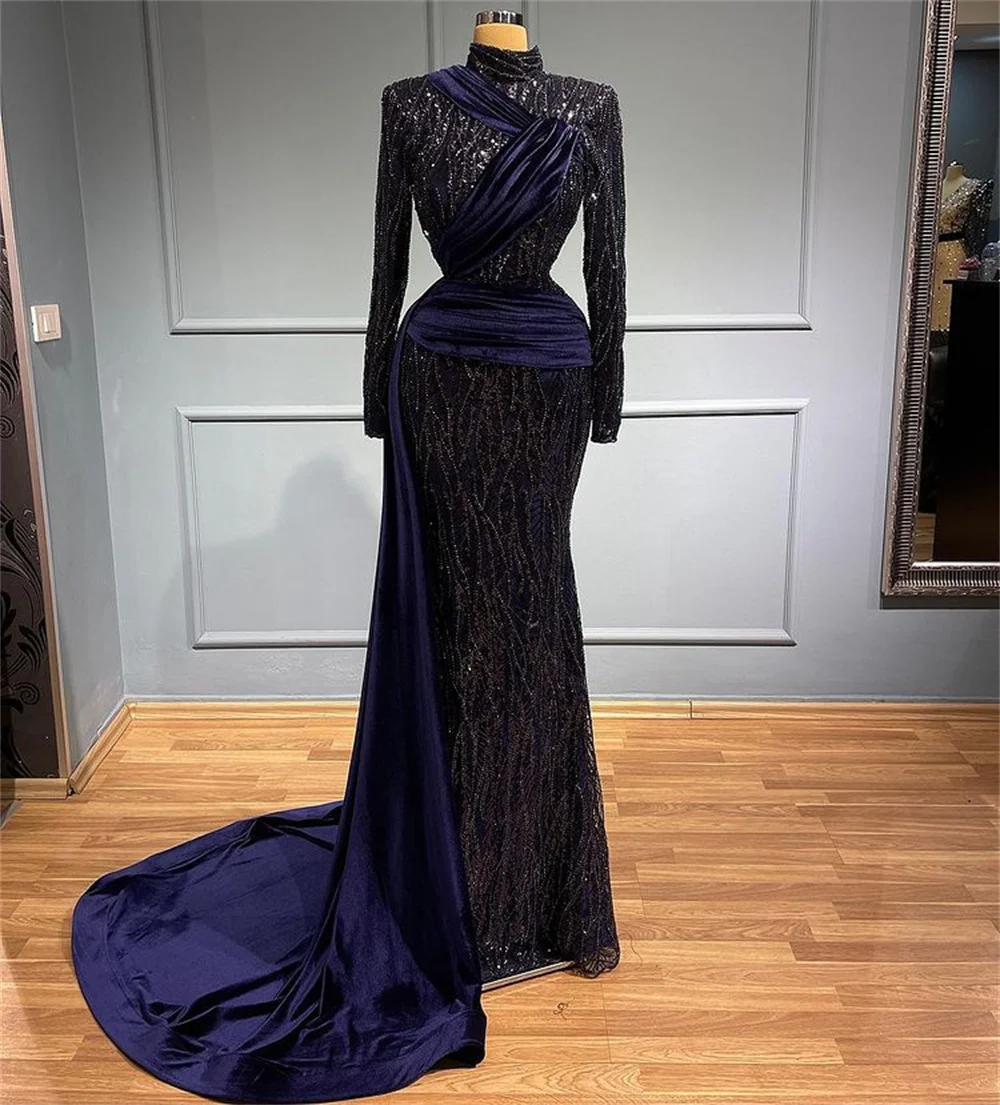 Женское вечернее платье с длинным рукавом бархатное блестками в арабском стиле |