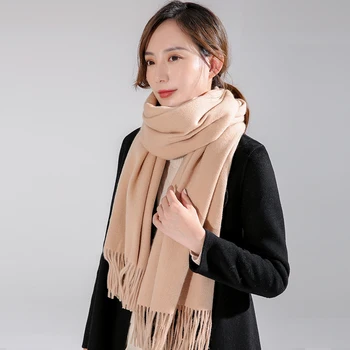 

2020 New Winter Scarves for Women 100% Wool Solid Wraps and Shawls Tassels Pashmina Ladies Winter Luxury Soft Comfotable Scarf