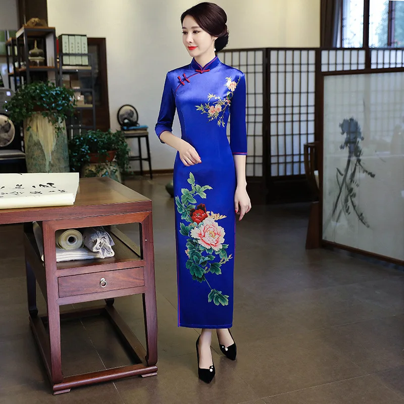Осенние бархатные Тонкий Cheongsam элегантный китайский Стиль вечернее ...
