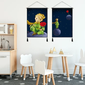 

Rose Fox Friend Little Le Petit Prince Cartoon Hanging Cloth Cotton Line Painting Poster Home Decor Wall Hanging Tapestry Gift