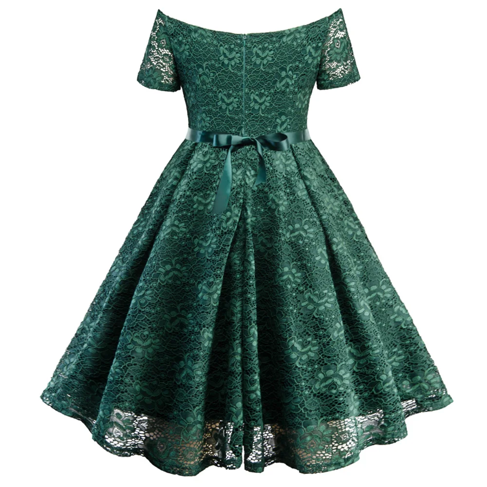 Wipalo L-4XL Women Vintage Dress Sexy Off Shoulder Pinup Swing Lace Dress Short Sleeve Party Rockabilly Retro Dress Vestidos