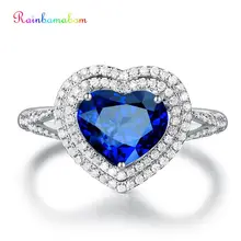 Rainbamabom 925 Твердое Серебро, королевское синее сердце, сапфир, драгоценный камень, обручальное кольцо с бриллиантами, хорошее ювелирное изделие