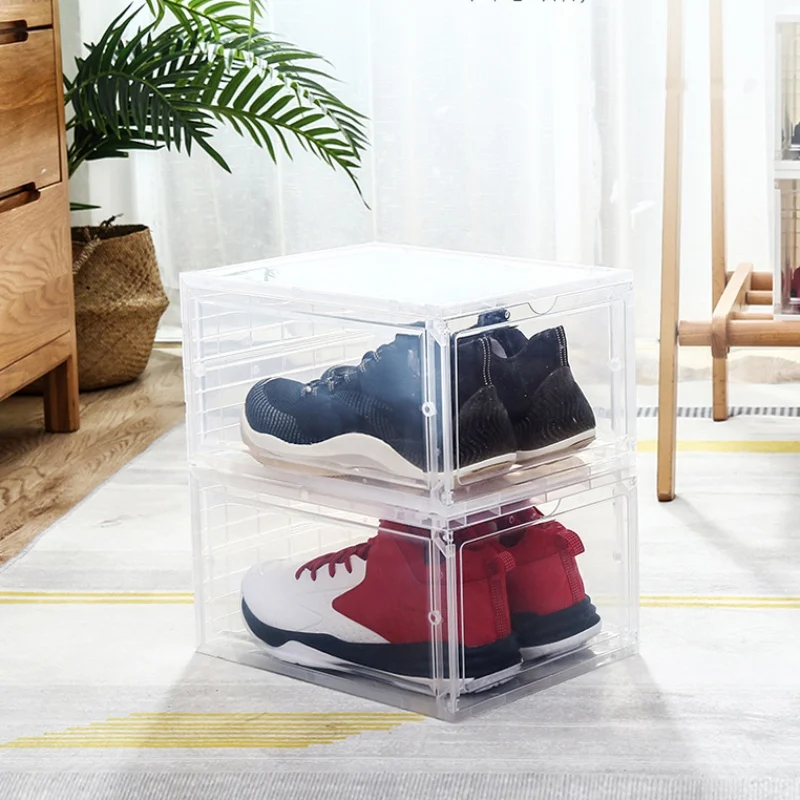 Туфли на высоком каблуке коробки пластиковая коробка для обуви Штабелируемый раскладушка прозрачный ящик для хранения Тип коробка для обуви своими руками Ящик Контейнер Органайзер