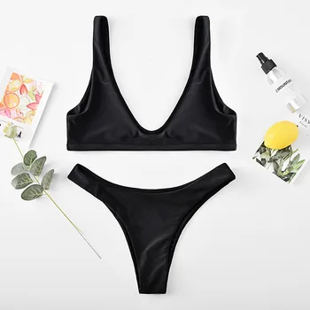 

Sexy Bikini Women 2020 Two Piece Swimsuit Summer Solid Bikini Set Low Waist Bathing Suits Ladies Beach Wear Maillot De Bain