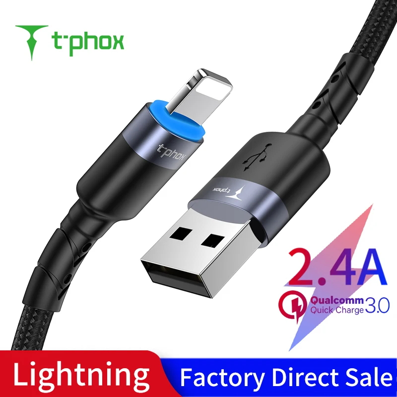 T-phox USB кабель для iPhone Xs Max Xr X 8 7 6 6s 5 5S iPad Быстрая зарядка мобильного телефона провод