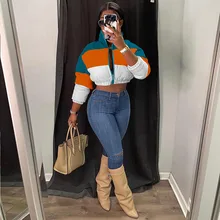 Plus Size Clothing for Women 2021 New Splicing Sexy Short Navel Exposed Fitting Cotton Clothes Zipper Thickened Warm Winter Coat