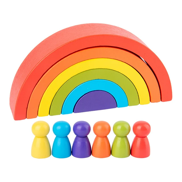 Rainbow Building Blocks Toy Set Toys Rainbow Stacking Arch Wooden Stacker  Toys for Kids Creative Building