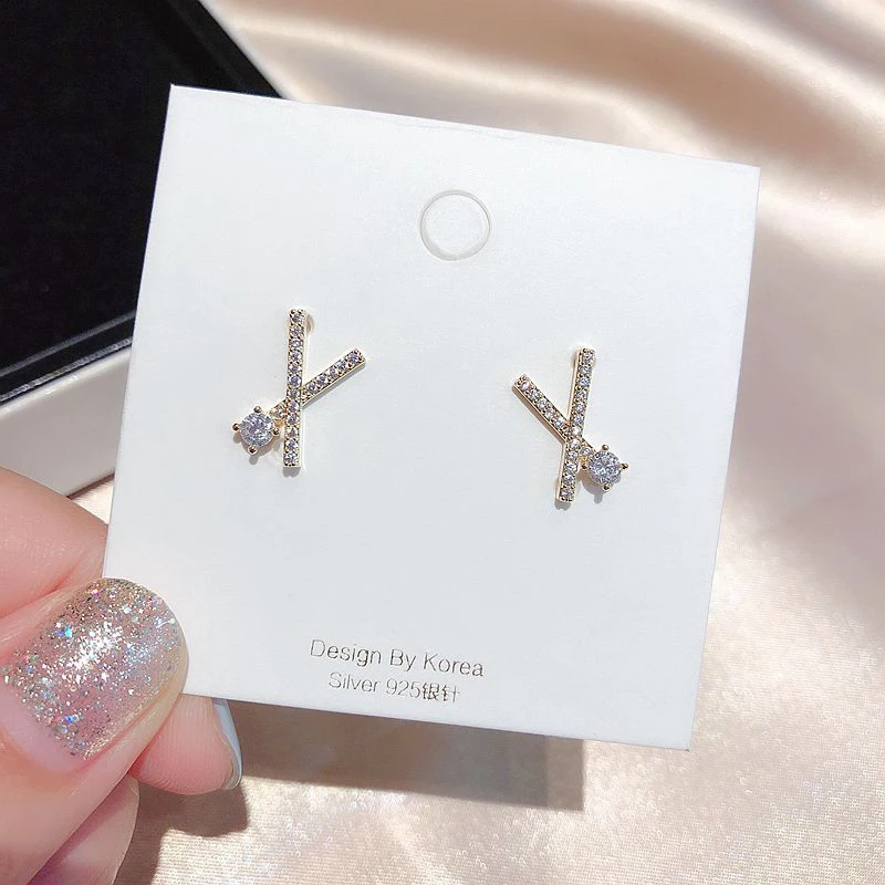 Изысканный геометрический крест дизайн кубический циркон кристалл серьги гвоздики для женщин девочек золотой цвет ювелирные изделия