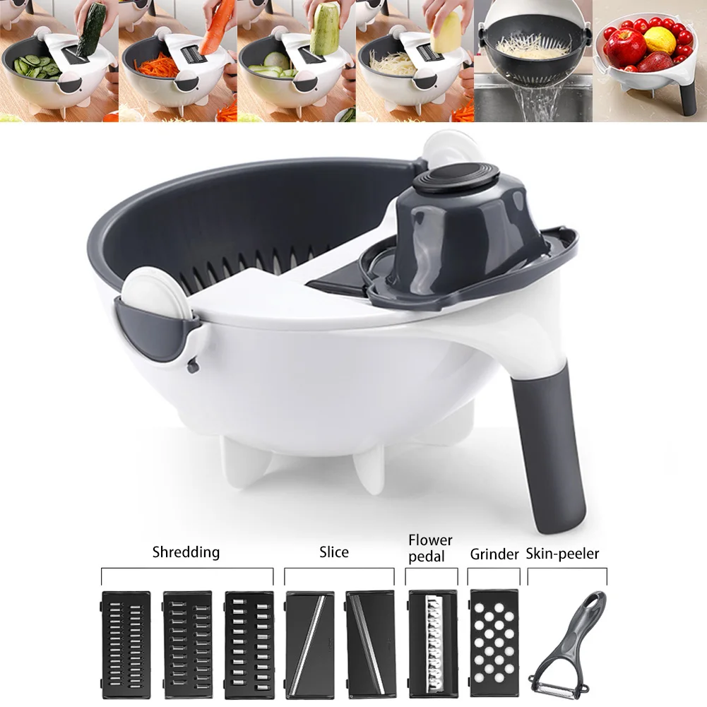 

9 in 1 Multi-function Vegetable Cutter Household Vegetable Slicer/Drainage Basket Slice Wiping Planer Kitchen Artifact