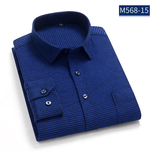 Классическая мужская клетчатое с длинным рукавом рубашка из чистого хлопка узкий квадратный воротник, обычная посадка, мягкая удобная деловая Повседневная - Цвет: M568-15
