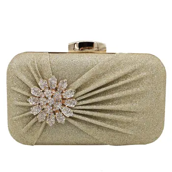 

Double Flower Women Gold Flower Evening Purse and Handbag Ladies Formal Dinner Crystal Floral Clutch Bag