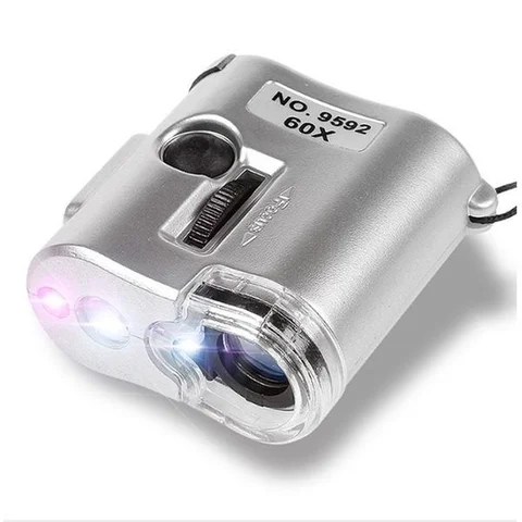 LED Lighted Pocket Microscope Mini Lens 60X Magnifier Ultraviolet Jewelry Education Focus Adjustable Loupe Glass Currenc