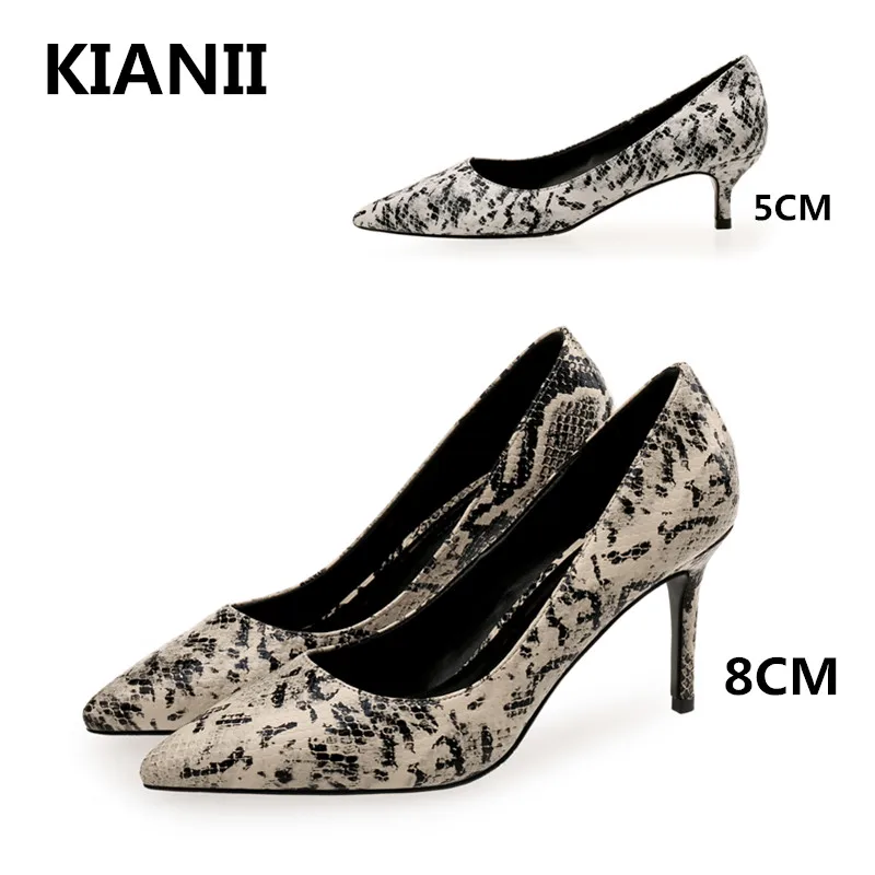

Women's Snake pattern Pointed Heels 8CM Heel Shallow Mock Business OL Single Shoes Female 5CM OfficeThin Heels