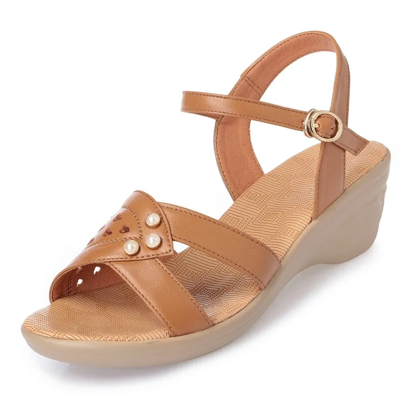 

Summer Women's Sandals Genuine Leather Fish Mouth Fashion Wedges Heel Platform Open Toes Women Sandals Shoes Plus Size