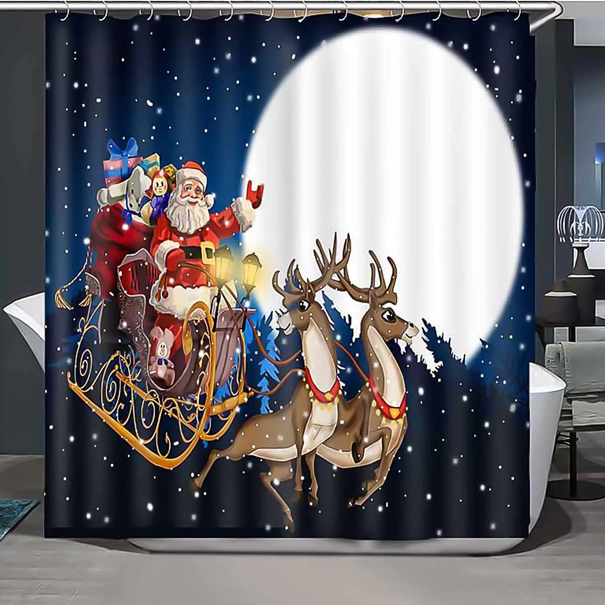 Merry Christmas набор для ванной Снеговик Дед Мороз Санта колокольчик лося узор водонепроницаемый Душ шторы Туалет крышка коврик нескользящий ковер