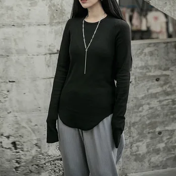 

XUXI Women spring autumn 2020 Women Simple white woman short high elastic T-Shirt collar round sleeve long fashion tide FZ0892