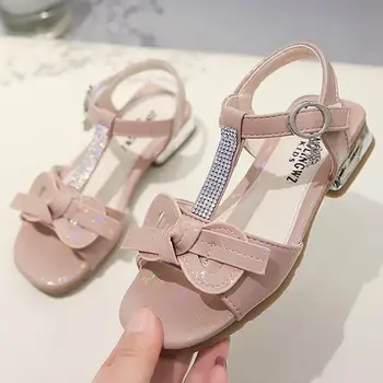 

Elegant Princess Shoes Girls Sandals With Bowtie New Summer Children Pu Leather Flat Shoes For Girls Kids Dances Dress Shoes