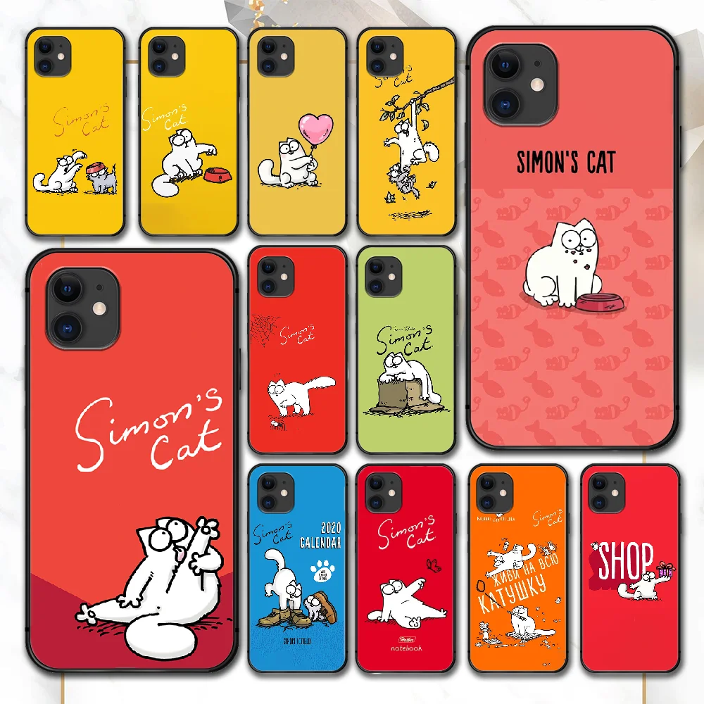 Cartoon Cute Simons Cat Phone Case For IPhone 4 4s 5 5S SE 5C 6 6S 7 8 Plus X XS XR 11 12 Mini Pro Max 2020 black Waterproof | Мобильные