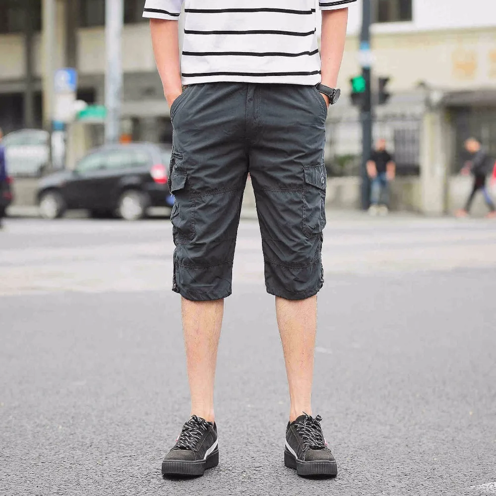 Большой размер 5XL, красивые летние мужские мешковатые шорты с несколькими карманами, военные шорты на молнии, мужские длинные армейские шорты зеленого цвета и цвета хаки, мужские тактические шорты