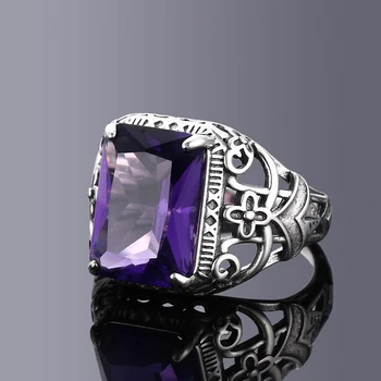 

S925 Sterling Silver Rings Amethyst Zircon Women Hollow Out Design Fine Jewelry Bridal Wedding Engagement Ring Accessory