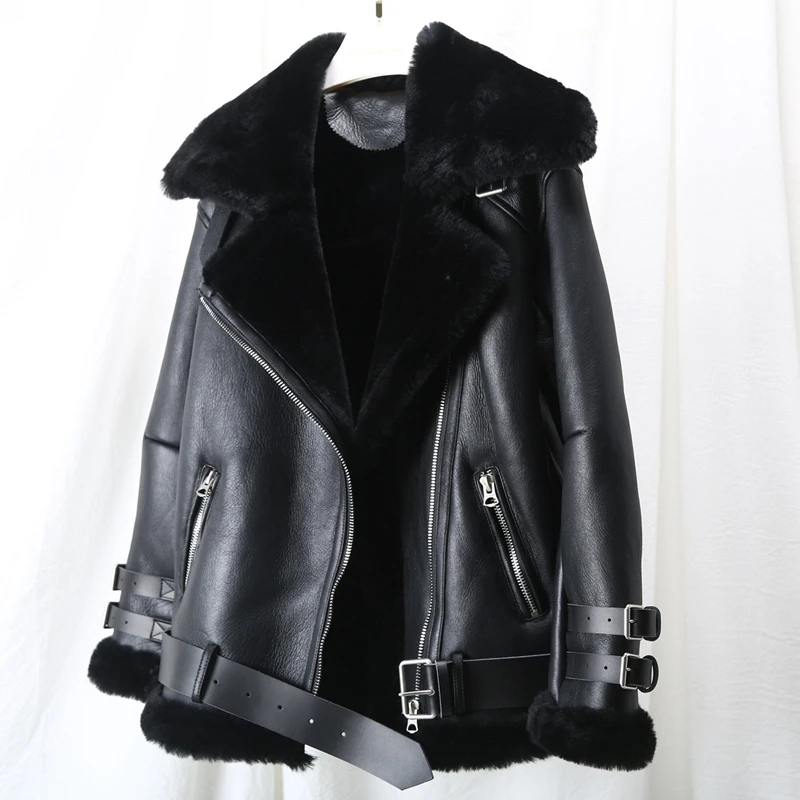 Куртка-бомбер из овечьей шерсти зимняя куртка натуральной кожи для женщин 2020