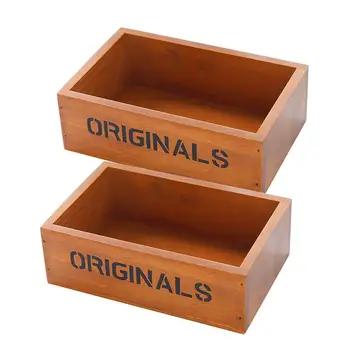 

2PCS Retro Wooden Storage Box Succulent Plants Pot Succulent Plant Flowerpot Log Desktop Sundries Container For Dorm Store Home