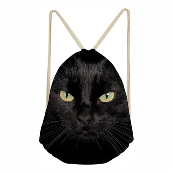 

Cat Drawstring Bag 3D Print Children Backpacks For Teenager Boys Girls Small Storage String Bags Daily Backpack Mochila Black