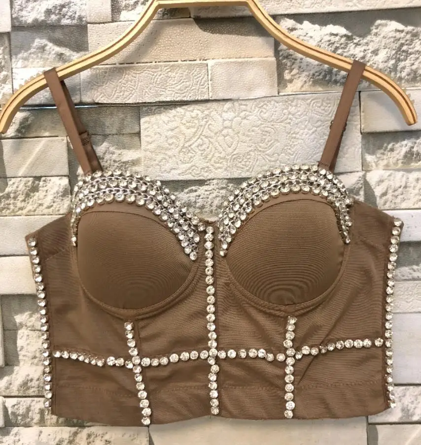 Women Sexy Short Crop Tops Camis Water Drill Chain Nail Bead Feather Tassel Sleeveless Vest Outside festival