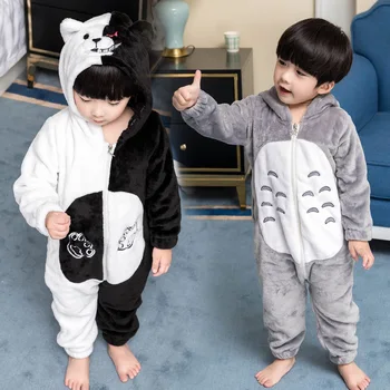 

Children Thick Korean-style Autumn And Winter Flannel Cartoon Hooded Embroidered One-piece Pajama Baby Home out Clothes