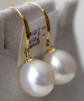 

free shipping>>>>noble jewelry stunninga pair of 11-12mm natural baroque white pearl earring14k